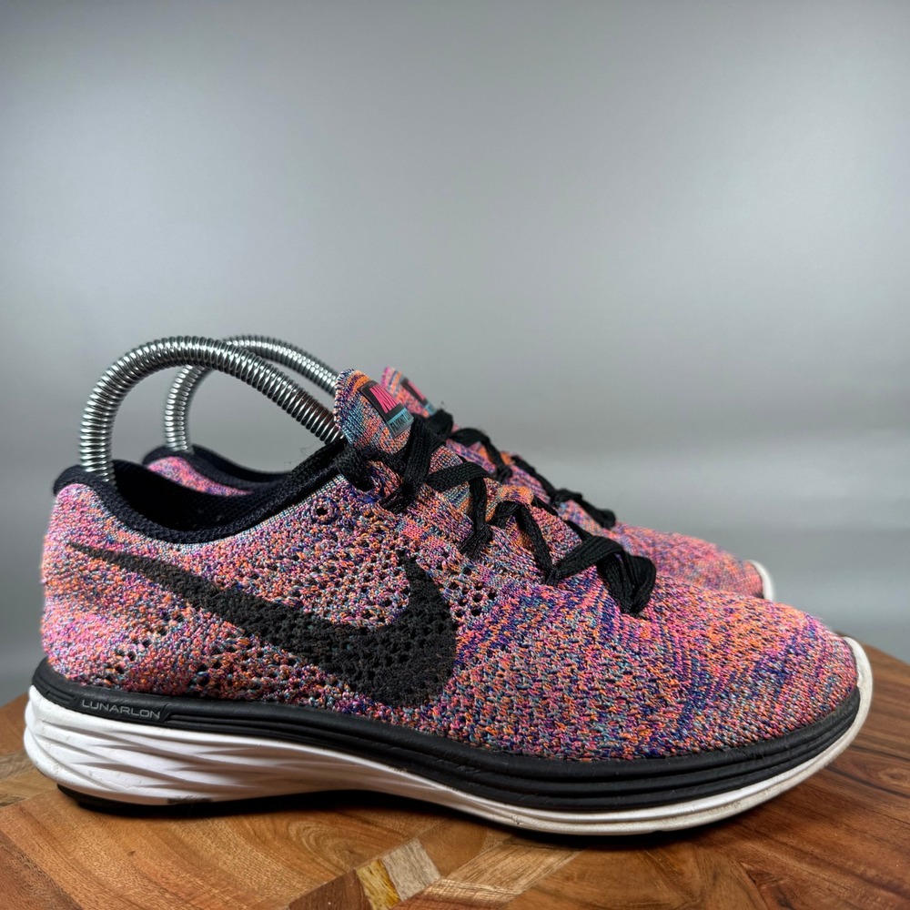 Nike Flyknit Lunar 3 Womens 6.5 Multi-Color Black Racer Blue 698182-407 Running